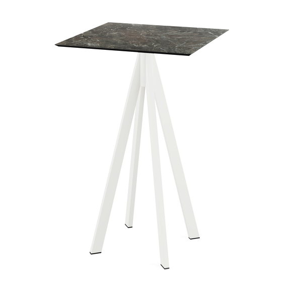 Feros Infinity - Bartisch weißes Gestell + Galaxy-Marmor HPL-Platte 70x70 cm, Weiß + Galaxy Marmor