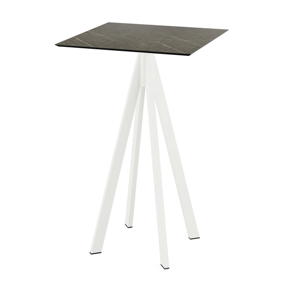 Feros Infinity - Bartisch weißes Gestell + Midnight-Marmor HPL-Platte 70x70 cm, Weiß + Midnight Marmor