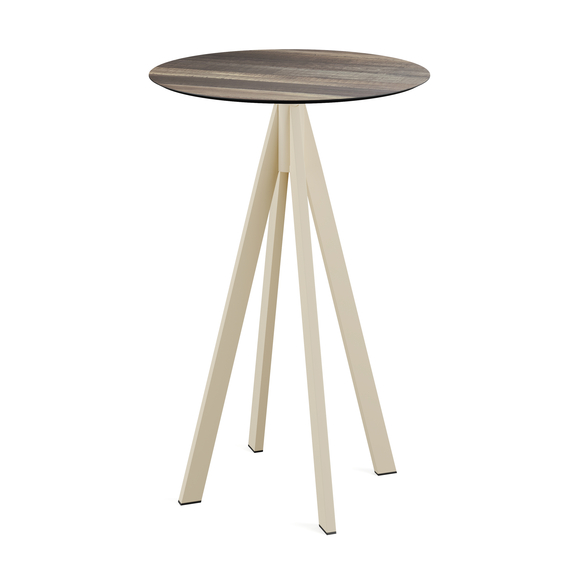 Feros Infinity - Bartisch sandfarbenes Gestell + Tropenholz HPL-Platte Ø70 cm, Sand + Tropenholz