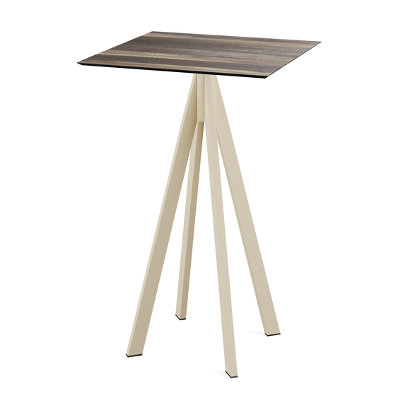 Feros Infinity - Bartisch sandfarbenes Gestell + Tropenholz HPL-Platte 70x70 cm, Sand + Tropenholz