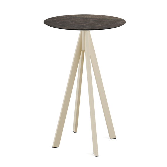 Feros Infinity - Bartisch sandfarbenes Gestell + Riverwashed Holz HPL-Platte Ø70 cm, Sand + Riverwashed Holz
