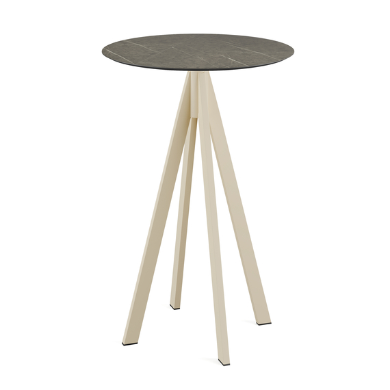 Feros Infinity - Bartisch sandfarbenes Gestell + Midnight-Marmor HPL-Platte Ø70 cm, Sand + Midnight Marmor