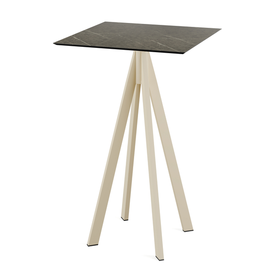 Feros Infinity - Bartisch sandfarbenes Gestell + Midnight-Marmor HPL-Platte 70x70 cm, Sand + Midnight Marmor