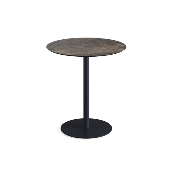 Feros Urban - Terrassentisch schwarzes Gestell + Riverwashed Holz HPL-Platte Ø70 cm, Schwarz + Riverwashed Holz