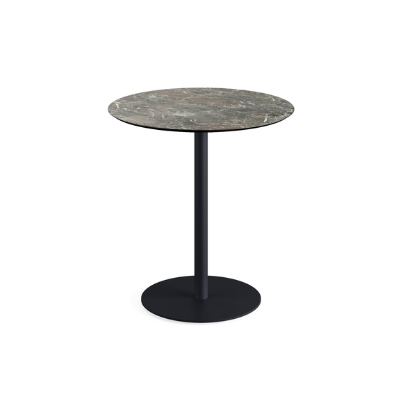 Feros Urban - Terrassentisch schwarzes Gestell + Galaxy-Marmor HPL-Platte Ø70 cm, Schwarz + Galaxy Marmor