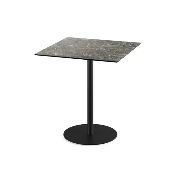 Feros Urban - Terrassentisch schwarzes Gestell + Galaxy-Marmor HPL-Platte 70x70 cm, Schwarz + Galaxy Marmor