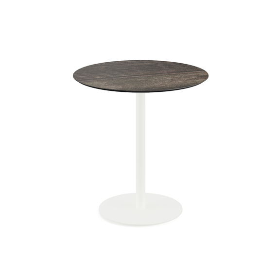 Feros Urban - Terrassentisch weißes Gestell + Riverwashed Holz HPL-Platte Ø70 cm, Weiß + Riverwashed Holz