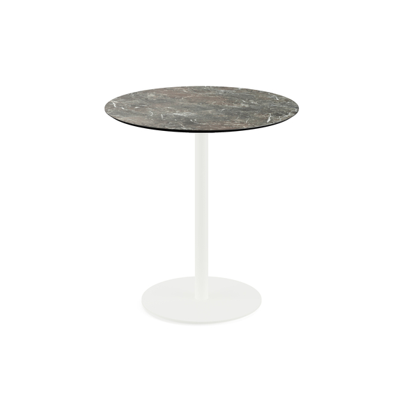 Feros Urban - Terrassentisch weißes Gestell + Galaxy-Marmor HPL-Platte Ø70 cm, Weiß + Galaxy Marmor