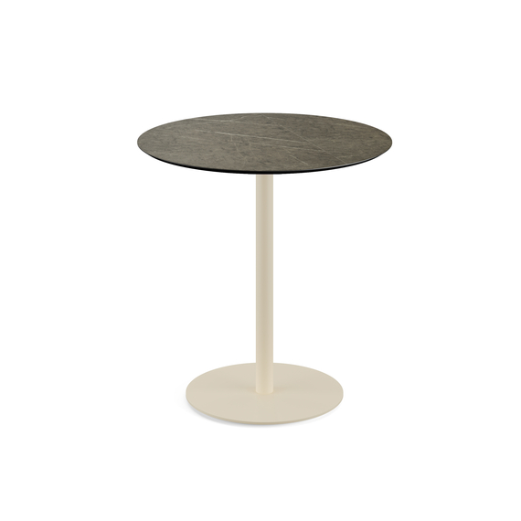 Feros Urban - Terrassentisch sandfarbenes Gestell + Midnight-Marmor HPL-Platte Ø70 cm, Sand + Midnight Marmor