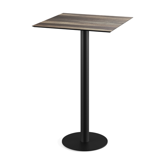 Feros Urban - Bartisch schwarzes Gestell + Tropenholz HPL-Platte 70x70 cm, Schwarz + Tropenholz