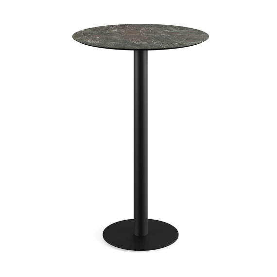 Feros Urban - Bartisch schwarzes Gestell + Galaxy-Marmor HPL-Platte Ø70 cm, Schwarz + Galaxy Marmor