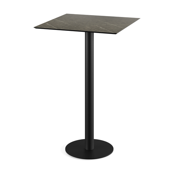 Feros Urban - Bartisch schwarzes Gestell + Midnight-Marmor HPL-Platte 70x70 cm, Schwarz + Midnight Marmor