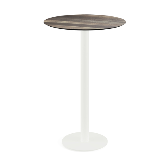 Feros Urban - Bartisch weißes Gestell + Tropenholz HPL-Platte Ø70 cm, Weiß + Tropenholz