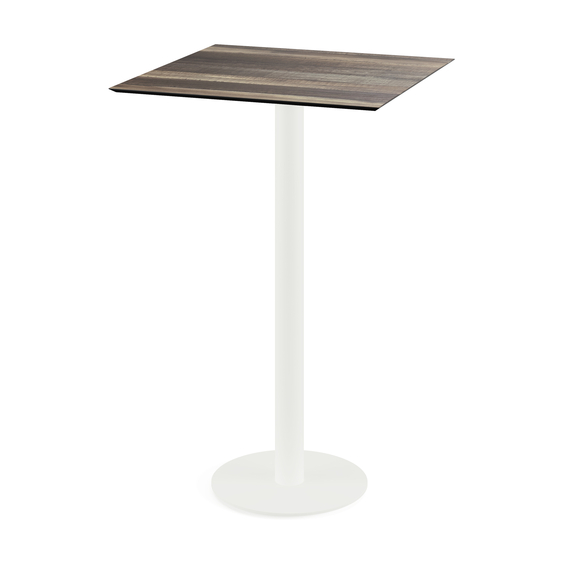 Feros Urban - Bartisch weißes Gestell + Tropenholz HPL-Platte 70x70 cm, Weiß + Tropenholz