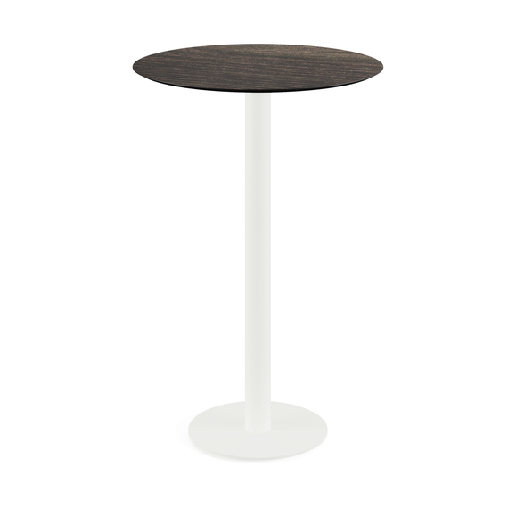 Feros Urban - Bartisch weißes Gestell + Riverwashed Holz HPL-Platte Ø70 cm, Weiß + Riverwashed Holz