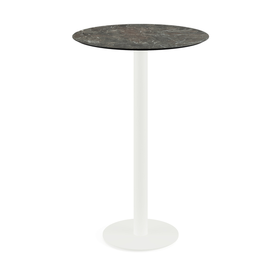 Feros Urban - Bartisch weißes Gestell + Galaxy-Marmor HPL-Platte Ø70 cm, Weiß + Galaxy Marmor