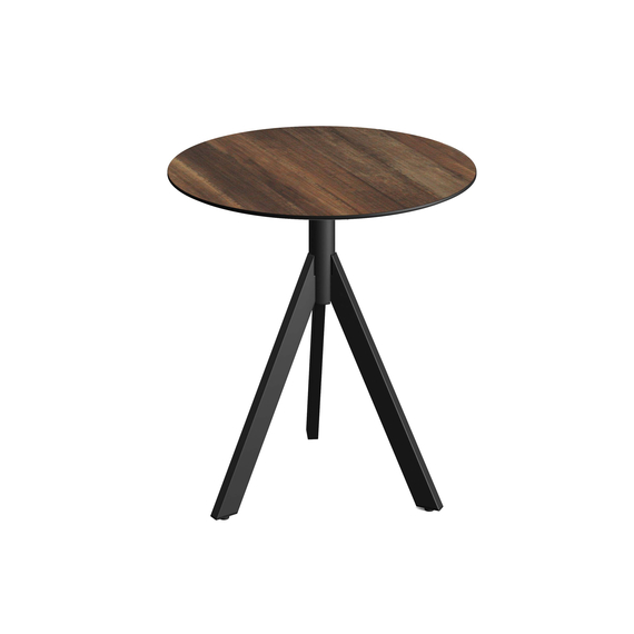 Feros Infinity Tripod - Terrassentisch schwarzes Gestell + Tropenholz HPL-Platte Ø70 cm, Schwarz + Tropenholz