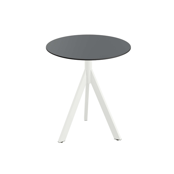 Feros Infinity Tripod - Terrassentisch weißes Gestell + HPL-Platte Ø70 cm, Weiß + Schwarz