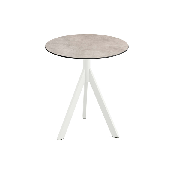 Feros Infinity Tripod - Terrassentisch weißes Gestell + Moonstone HPL-Platte Ø70 cm, Weiß + Moonstone
