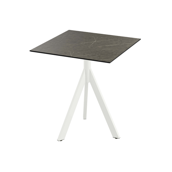 Feros Infinity Tripod - Terrassentisch weißes Gestell + Midnight-Marmor HPL-Platte 70x70 cm, Weiß + Midnight Marmor