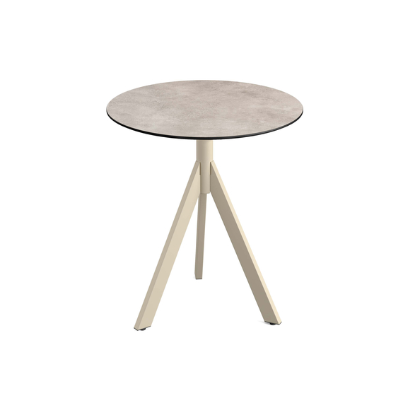 Feros Infinity Tripod - Terrassentisch sandfarbenes Gestell + Moonstone HPL-Platte Ø70 cm, Sand + Moonstone