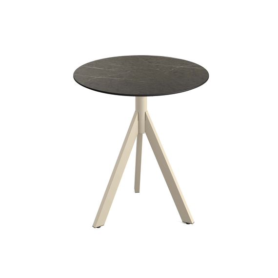 Feros Infinity Tripod - Terrassentisch sandfarbenes Gestell + Midnight-Marmor HPL-Platte Ø70 cm, Sand + Midnight Marmor