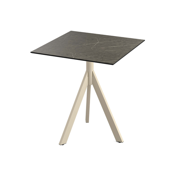 Feros Infinity Tripod - Terrassentisch sandfarbenes Gestell + Midnight-Marmor HPL-Platte 70x70 cm, Sand + Midnight Marmor