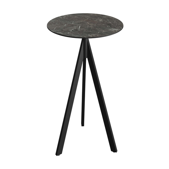 Feros Infinity Tripod - Bartisch schwarzes Gestell + Galaxy-Marmor HPL-Platte Ø70 cm, Schwarz + Galaxy Marmor