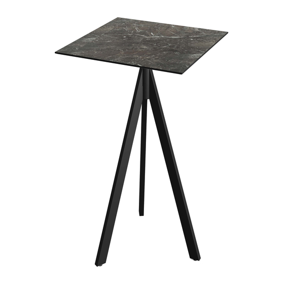 Feros Infinity Tripod - Bartisch schwarzes Gestell + Galaxy-Marmor HPL-Platte 70x70 cm, Schwarz + Galaxy Marmor