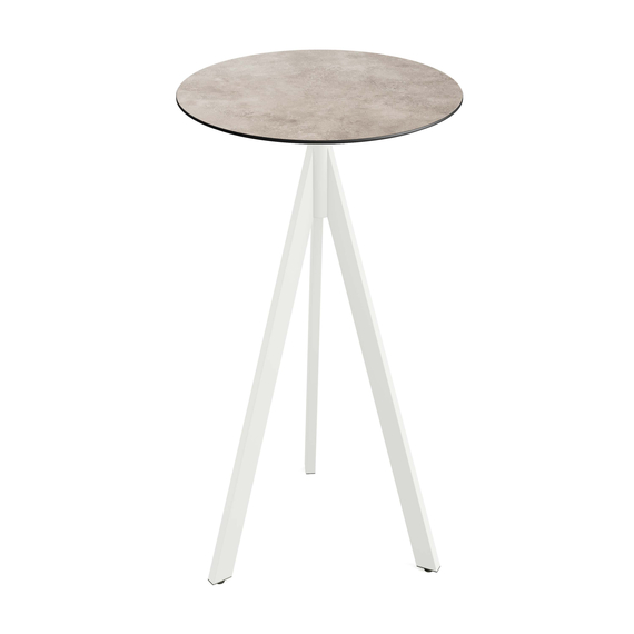 Feros Infinity Tripod - Bartisch weißes Gestell + Moonstone HPL-Platte Ø70 cm, Weiß + Moonstone