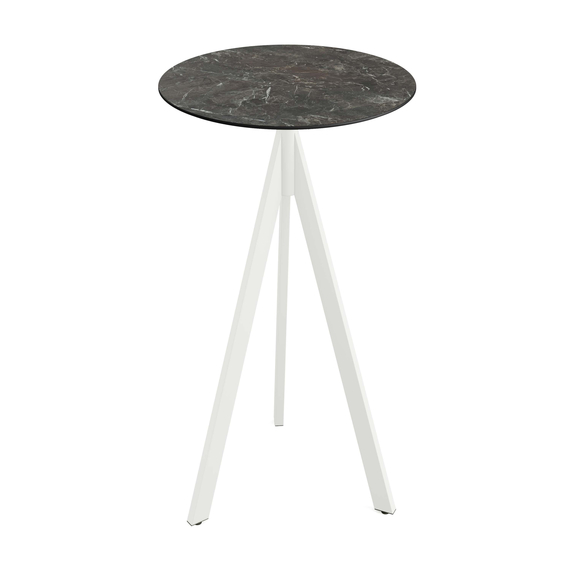Feros Infinity Tripod - Bartisch weißes Gestell + Galaxy-Marmor HPL-Platte Ø70 cm, Weiß + Galaxy Marmor