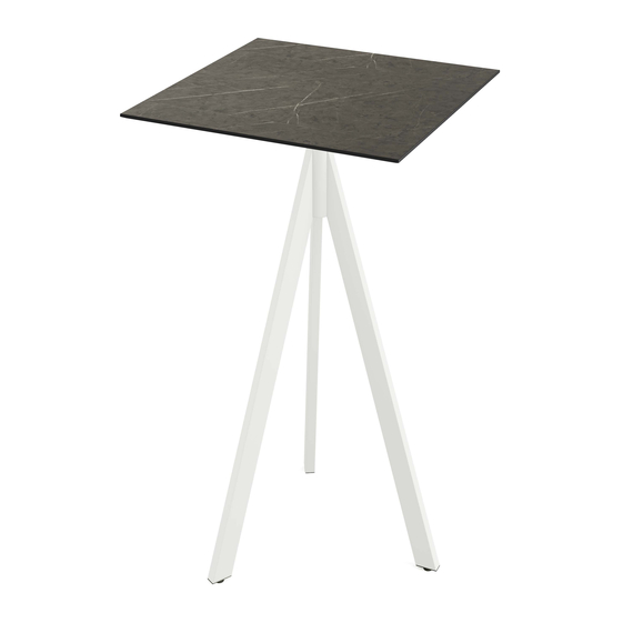 Feros Infinity Tripod - Bartisch weißes Gestell + Midnight-Marmor HPL-Platte 70x70 cm, Weiß + Midnight Marmor