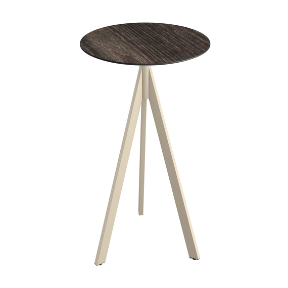 Feros Infinity Tripod - Bartisch sandfarbenes Gestell + Riverwashed Holz HPL-Platte Ø70 cm, Sand + Riverwashed Holz