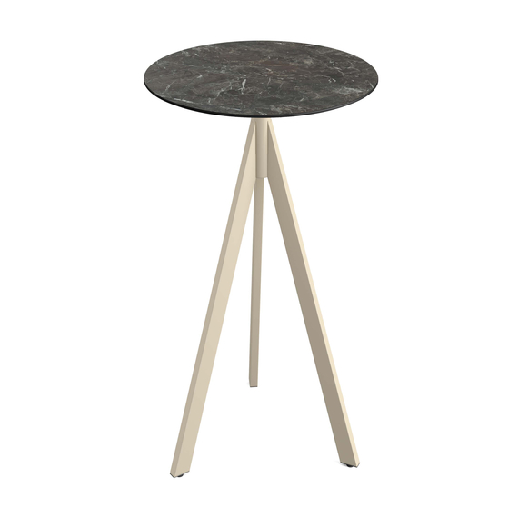 Feros Infinity Tripod - Bartisch sandfarbenes Gestell + Galaxy-Marmor HPL-Platte Ø70 cm, Sand + Galaxy Marmor