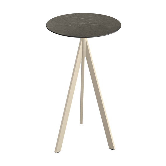 Feros Infinity Tripod - Bartisch sandfarbenes Gestell + Midnight-Marmor HPL-Platte Ø70 cm, Sand + Midnight Marmor
