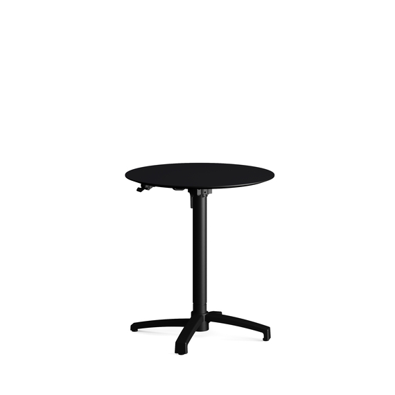 Feros X Cross - Höhenverstellbares schwarz Tischgestell + Schwarze HPL-Tischplatte Ø70 cm, Schwarz + Schwarz