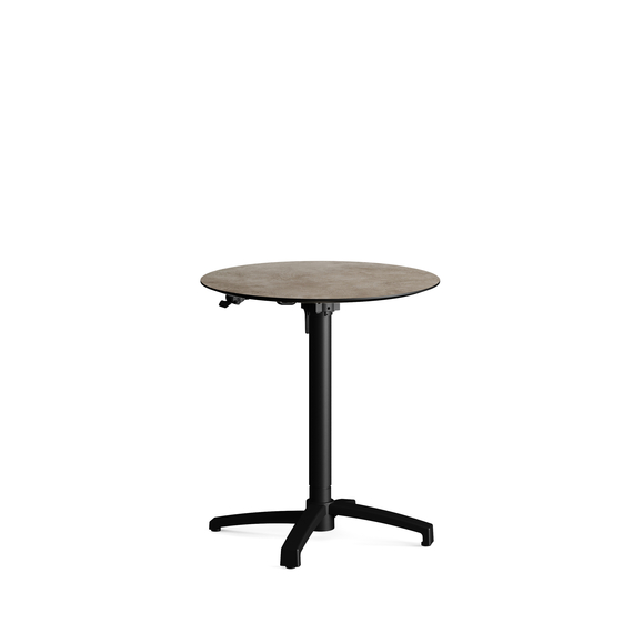 Feros X Cross - Höhenverstellbares schwarz Tischgestell + Moonstone HPL-Tischplatte Ø70 cm, Schwarz + Moonstone