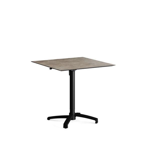 Feros X Cross - Höhenverstellbares schwarz Tischgestell + Moonstone HPL-Tischplatte 70x70 cm, Schwarz + Moonstone