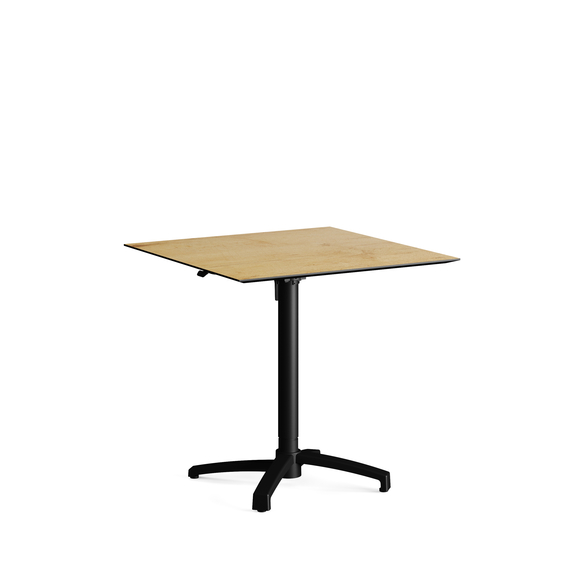 Feros X Cross - Höhenverstellbares schwarz Tischgestell + Teak wood HPL-Tischplatte 70x70 cm, Schwarz + Teak wood