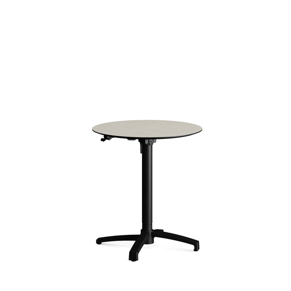Feros X Cross - Höhenverstellbares schwarz Tischgestell + Sand stone HPL-Tischplatte Ø70 cm, Schwarz + Sand stone