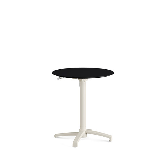 Feros X Cross - Höhenverstellbares sand Tischgestell + Schwarze HPL-Tischplatte Ø70 cm, Sand + Schwarz