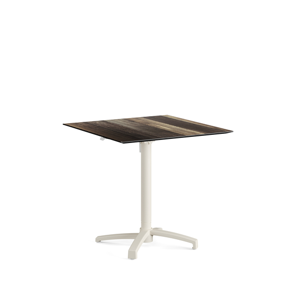 Feros X Cross - Höhenverstellbares sand Tischgestell + Tropical Wood HPL-Tischplatte 70x70 cm, Sand + Tropical Wood
