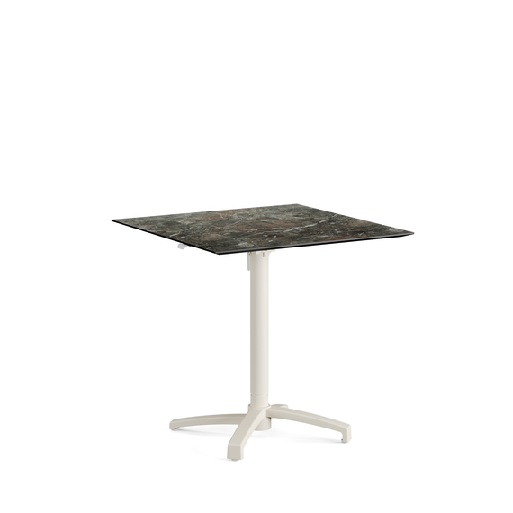 Feros X Cross - Höhenverstellbares sand Tischgestell + Galaxy Marble HPL-Tischplatte 70x70 cm, Sand + Galaxy Marble