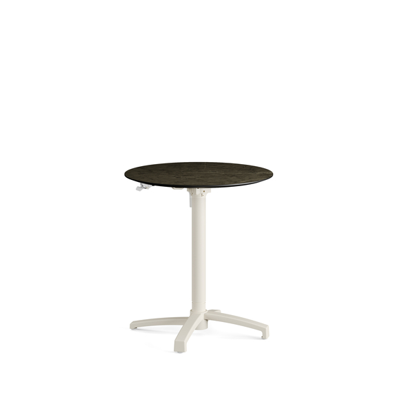 Feros X Cross - Höhenverstellbares sand Tischgestell + Midnight Marble HPL-Tischplatte Ø70 cm, Sand + Midnight Marble