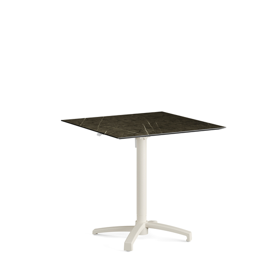 Feros X Cross - Höhenverstellbares sand Tischgestell + Midnight Marble HPL-Tischplatte 70x70 cm, Sand + Midnight Marble