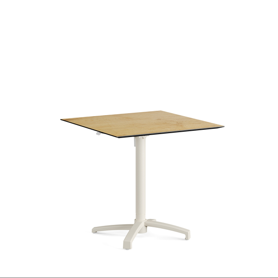 Feros X Cross - Höhenverstellbares sand Tischgestell + Teak wood HPL-Tischplatte 70x70 cm, Sand + Teak wood