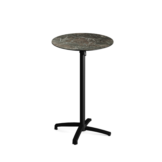 Feros X Cross - Tischgestell hoch schwarz + Galaxy Marble HPL-Tischplatte Ø70 cm, Schwarz + Galaxy Marble