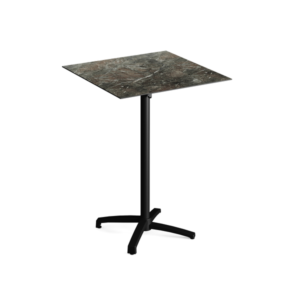 Feros X Cross - Tischgestell hoch schwarz + Galaxy Marble HPL-Tischplatte 70x70 cm, Schwarz + Galaxy Marble
