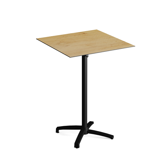 Feros X Cross - Tischgestell hoch schwarz + Teak wood HPL-Tischplatte 70x70 cm, Schwarz + Teak wood