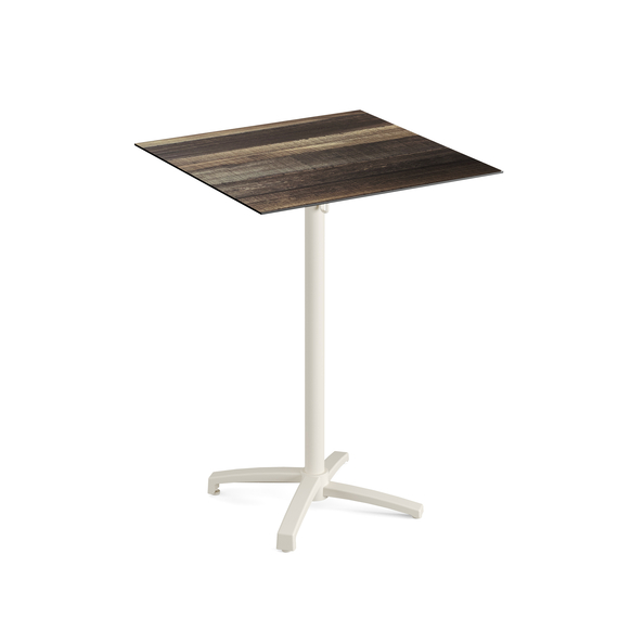 Feros X Cross - Tischgestell hoch sand + Tropical Wood HPL-Tischplatte 70x70 cm, Sand + Tropical Wood